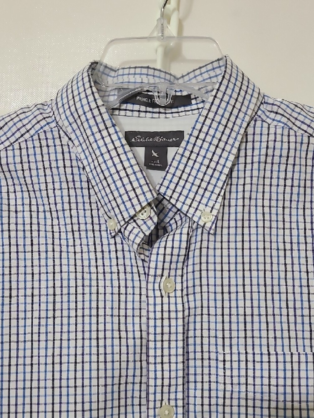 Eddie Bauer Men's Wrinkle Free Slim Fit Long-Sleeve White & Blue Shirt - Size L